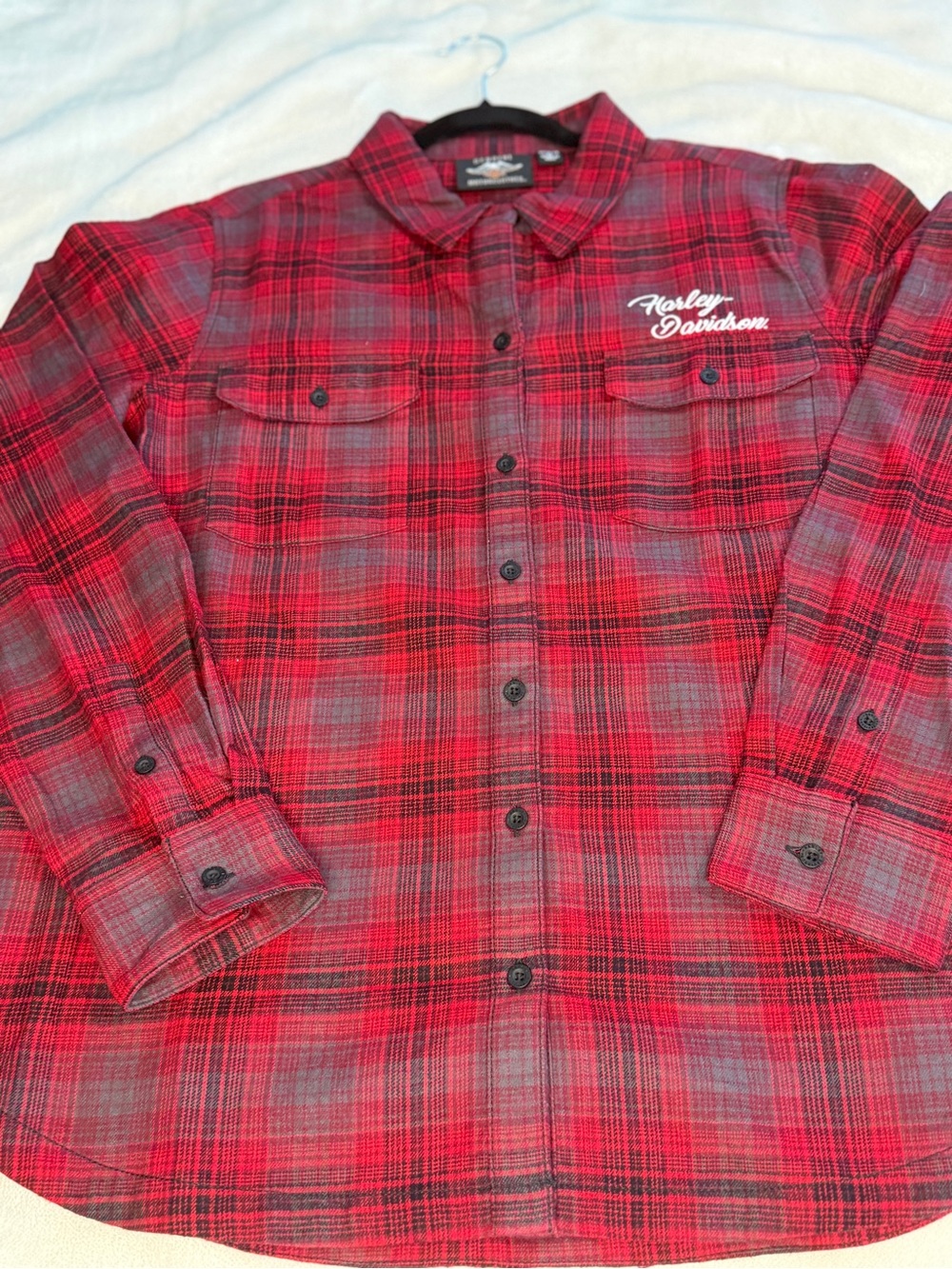 Harley-Davidson Red Plaid Flannel Shirt with Embroidered Logo XL - Picture 2 of 8